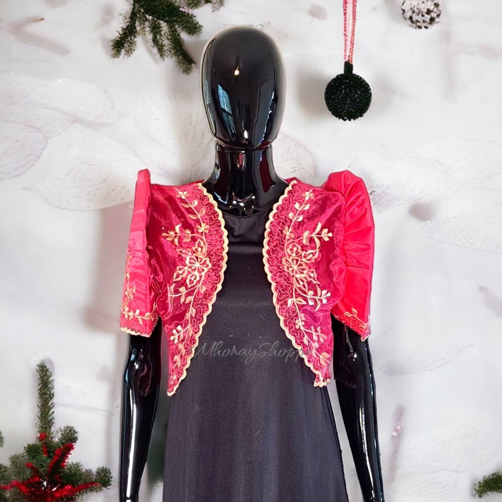 Fuchsia-Modern Filipiniana Bolero with Mestiza Sleeves